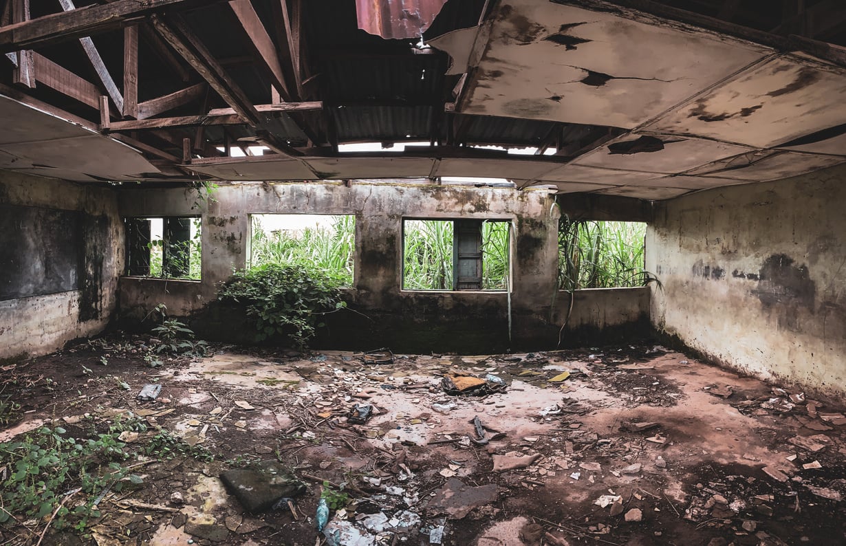 Abandoned House With Damaged Ceiling 